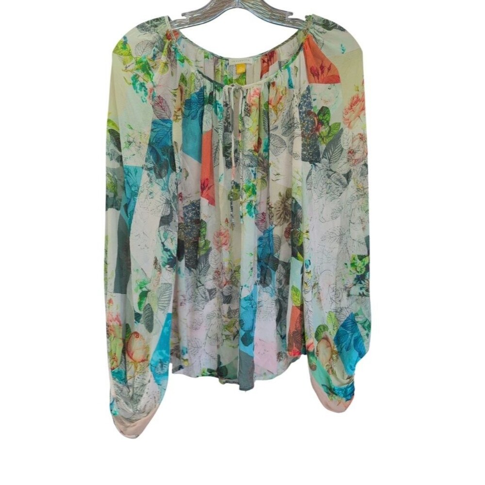 Leifsdottir 100% Silk Floral Boho Blouse SP Small Petite Sheer Top White